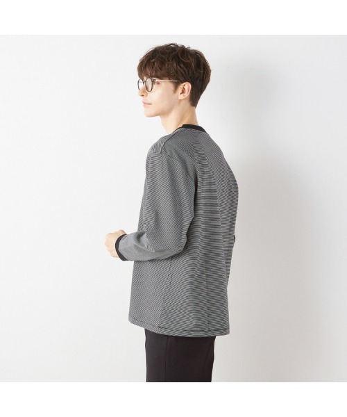 SUIT SELECT（スーツセレクト）の「【RBC/長袖】ボーダーシャツ（Tシャツ/カットソー・メンズ・ブラック/グレー/ネイビー・MEDIUM/LARGE/X-LARGE）」の4枚目の写真