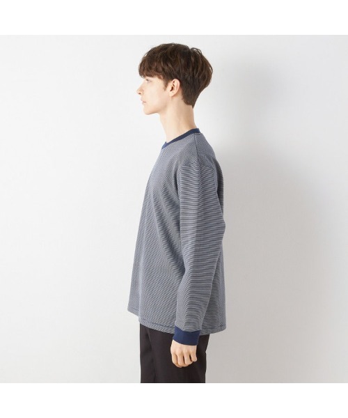 SUIT SELECT（スーツセレクト）の「【RBC/長袖】ボーダーシャツ（Tシャツ/カットソー・メンズ・ブラック/グレー/ネイビー・MEDIUM/LARGE/X-LARGE）」の8枚目の写真