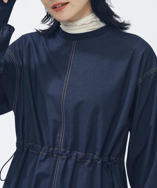 adidas(アディダス)の「【adidas×アルペン限定モデル】アディダス adidas デニム ライク ストレッチ ルーズ フィット ウーブン ワンピース(ワンピース・レディース・ブラック/ネイビー・S/M/L/XL)」の6枚目の写真