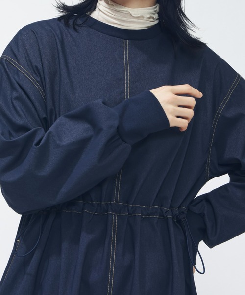 adidas(アディダス)の「【adidas×アルペン限定モデル】アディダス adidas デニム ライク ストレッチ ルーズ フィット ウーブン ワンピース(ワンピース・レディース・ブラック/ネイビー・S/M/L/XL)」の7枚目の写真