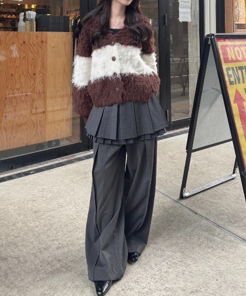 nemne store(ネンネストア)の「たっぷりシャギーカラーブロックカーデ(カーディガン/ボレロ・レディース・ダークブラウン系/ブラック系/グレー系/ピンク系・フリー)」の9枚目の写真