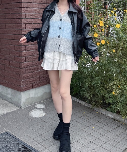 nemne store(ネンネストア)の「たっぷりシャギーカラーブロックカーデ(カーディガン/ボレロ・レディース・ダークブラウン系/ブラック系/グレー系/ピンク系・フリー)」の8枚目の写真