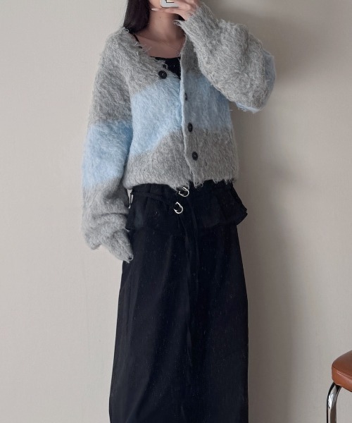 nemne store(ネンネストア)の「たっぷりシャギーカラーブロックカーデ(カーディガン/ボレロ・レディース・ダークブラウン系/ブラック系/グレー系/ピンク系・フリー)」の7枚目の写真