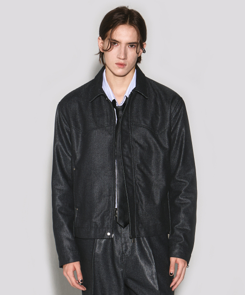 WESLEYHYUSTON(ウェズリーユーストン)の「Herringbone glow denim western jacket black(デニムジャケット・メンズ・その他・MEDIUM/LARGE)」の1枚目の写真
