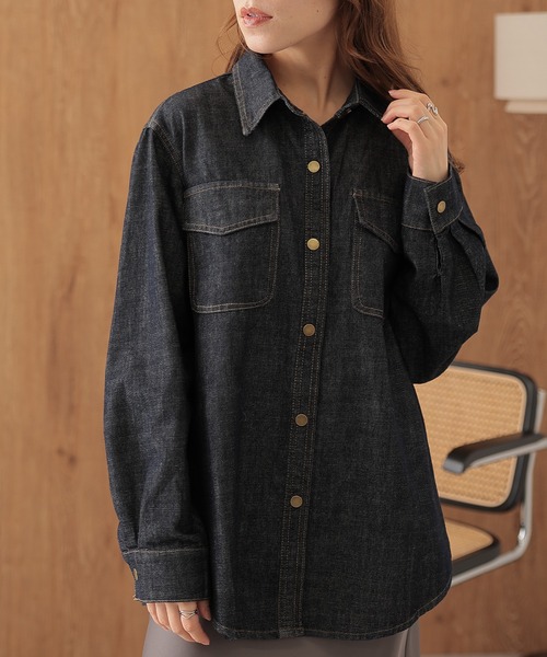 SUWDEE(スーディー)の「scarf double pocket denim shirt(シャツ/ブラウス・レディース・ネイビー・FREE)」の5枚目の写真