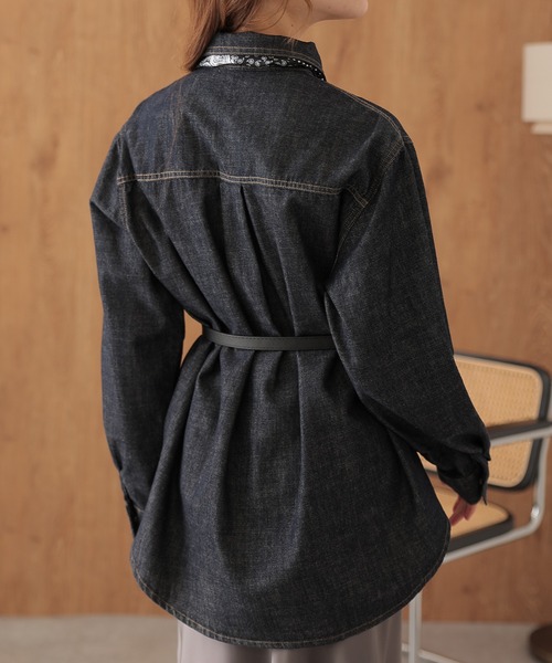 SUWDEE(スーディー)の「scarf double pocket denim shirt(シャツ/ブラウス・レディース・ネイビー・FREE)」の7枚目の写真