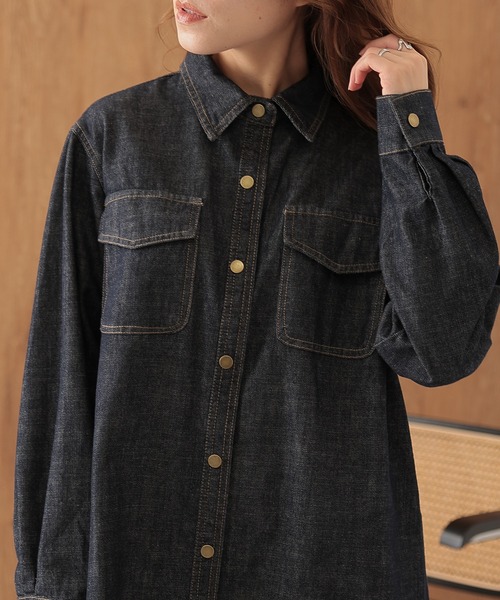 SUWDEE(スーディー)の「scarf double pocket denim shirt(シャツ/ブラウス・レディース・ネイビー・FREE)」の8枚目の写真