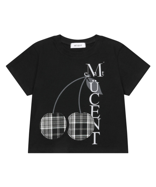 MUCENT(ムセント)の「ブランディチェックチェリーパッチラウンドネック半袖Tシャツ男女共用(Tシャツ/カットソー・レディース・ブラック・L/SHORT/M)」の1枚目の写真