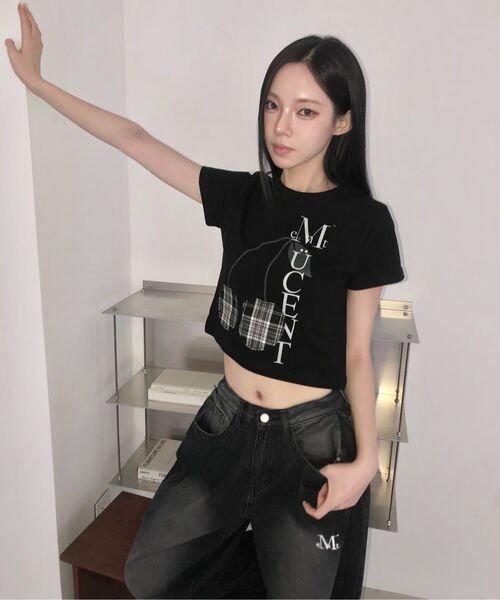 MUCENT(ムセント)の「ブランディチェックチェリーパッチラウンドネック半袖Tシャツ男女共用(Tシャツ/カットソー・レディース・ブラック・L/SHORT/M)」の18枚目の写真