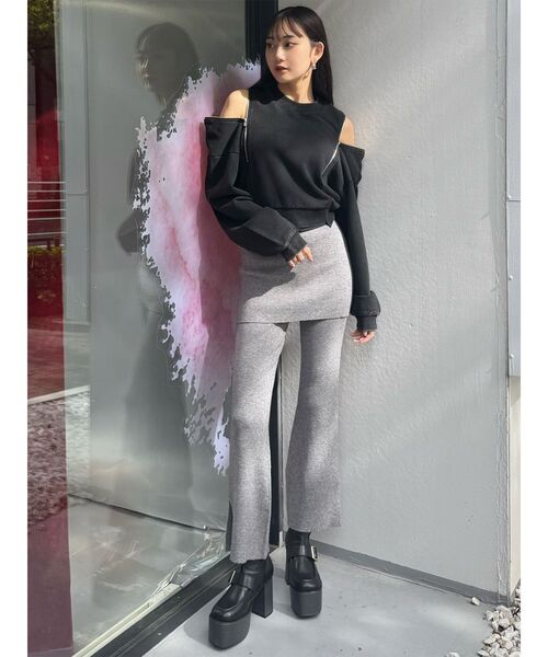 MURUA（ムルーア）の「スカートレイヤードニットフレアパンツ（その他パンツ・レディース・ブラック/グレー・FREE）」の20枚目の写真