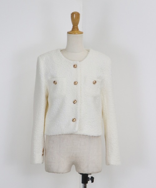 金ボタンブークレボアコート（ノーカラージャケット）｜BLUEEAST