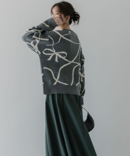 slattgir(スラットジール)の「高身長 フェザーモールリボンデザインニット(トールサイズ)Essenave(ニット/セーター・レディース・ブラック系その他/グレー系その他・TM/TL/TLL)」の5枚目の写真