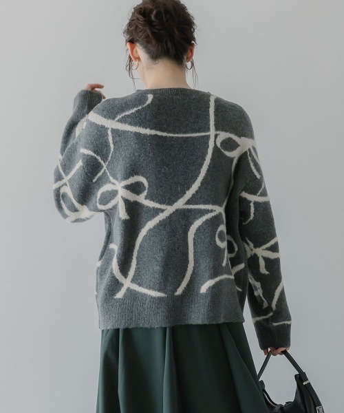 slattgir(スラットジール)の「高身長 フェザーモールリボンデザインニット(トールサイズ)Essenave(ニット/セーター・レディース・ブラック系その他/グレー系その他・TM/TL/TLL)」の8枚目の写真