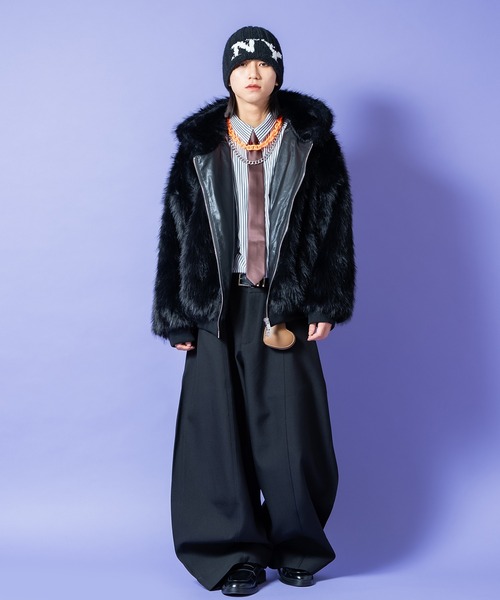 a.p.o.v.(エーピーオービー)の「a.p.o.v. 総ファーリブ切替オーバーサイズフードブルゾンジャケット(ブルゾン・メンズ・ブラック/グレー/ベージュ・ONESIZE)」の8枚目の写真