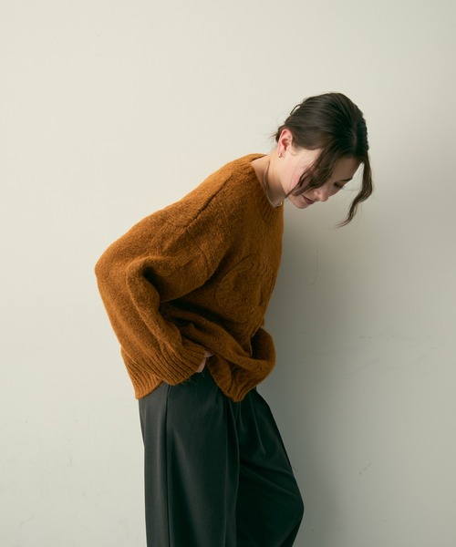 Lunea（ルネア）の「リボンジャガードケーブルニット（ニット/セーター・レディース・グレー/アイボリー/キャメル/ネイビー・FREE）」の16枚目の写真