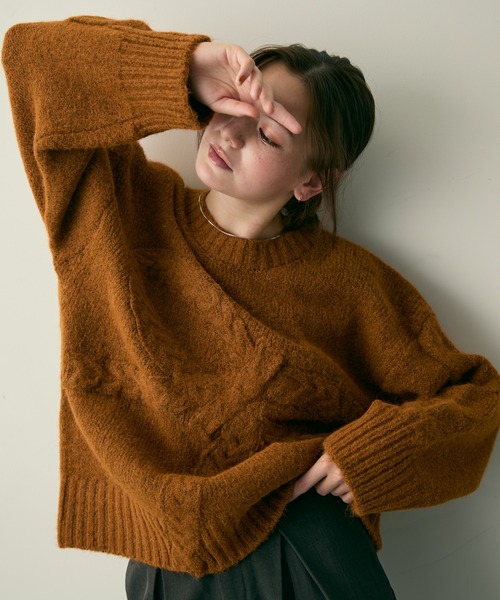 Lunea（ルネア）の「リボンジャガードケーブルニット（ニット/セーター・レディース・グレー/アイボリー/キャメル/ネイビー・FREE）」の17枚目の写真