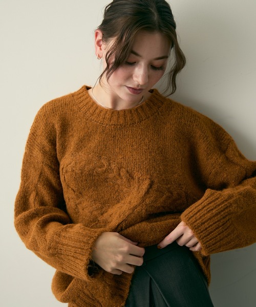 Lunea（ルネア）の「リボンジャガードケーブルニット（ニット/セーター・レディース・グレー/アイボリー/キャメル/ネイビー・FREE）」の19枚目の写真