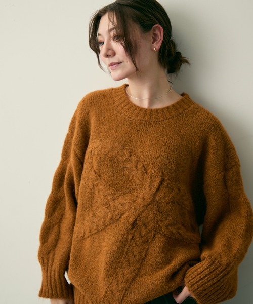 Lunea（ルネア）の「リボンジャガードケーブルニット（ニット/セーター・レディース・グレー/アイボリー/キャメル/ネイビー・FREE）」の20枚目の写真