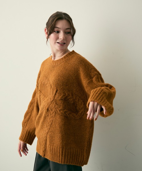 Lunea（ルネア）の「リボンジャガードケーブルニット（ニット/セーター・レディース・グレー/アイボリー/キャメル/ネイビー・FREE）」の21枚目の写真