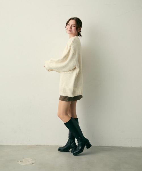 Lunea（ルネア）の「リボンジャガードケーブルニット（ニット/セーター・レディース・グレー/アイボリー/キャメル/ネイビー・FREE）」の12枚目の写真