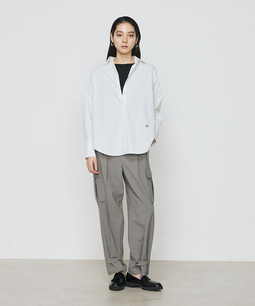 COMME CA(コムサ)の「〔 TALLサイズ 〕 ストライプタイプライター/バルキーオックスフォード シャツ(シャツ/ブラウス・レディース・ホワイト/ネイビー・15号)」の19枚目の写真