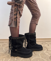 YEOMIMの「[X YASE] pigtail boots (suede black)（ブーツ）」