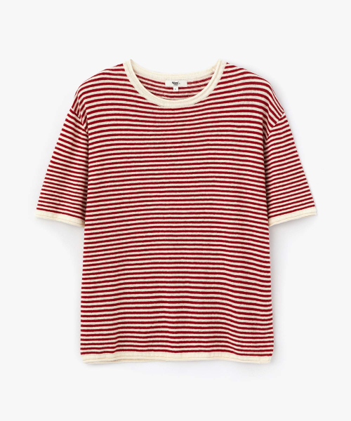 WMC(ダブリューエムシー)の「ストライプ半袖ニット_RED(ニット/セーター・メンズ・レッド・SMALL/MEDIUM/LARGE)」の2枚目の写真