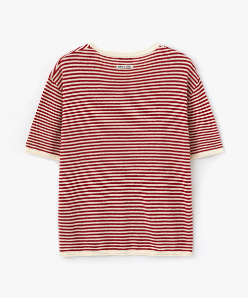 WMC(ダブリューエムシー)の「ストライプ半袖ニット_RED(ニット/セーター・メンズ・レッド・SMALL/MEDIUM/LARGE)」の3枚目の写真