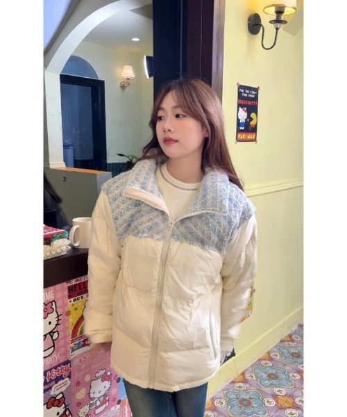 セール】チェック柄切り替え エコダウンジャケット（ダウンジャケット