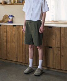 ease（イーズ）の「リネンハーフバンディングバミューダパンツ_カーキ_男女共用（その他パンツ）」