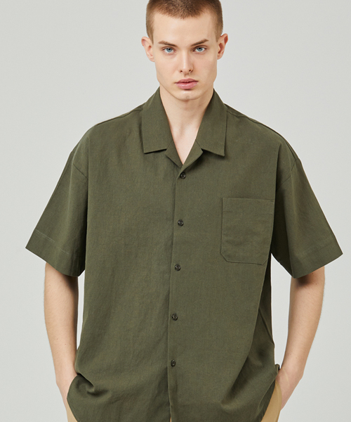 ease(イーズ)の「LINEN OPEN COLLAR 1/2SHIRTS_KHAKI(シャツ/ブラウス・メンズ・その他・LARGE/MEDIUM)」の1枚目の写真