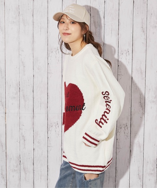 セール】《ハートジャガード×英字ロゴ》ゆるだぼ可愛い◎オーバー