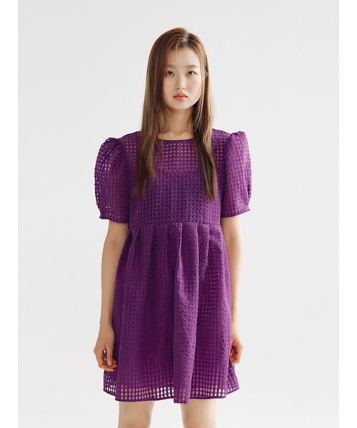 BOMNAL BOUTIQUE(ボムナルブティック)の「チェックボリュームミニドレス_ディープパープル(ワンピース・レディース・その他・SMALL/MEDIUM)」の4枚目の写真