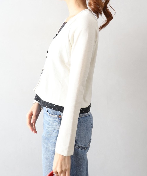 SpRay(スプレイ)の「ドットインナーリボンフェイクレイヤード/ロンT(Tシャツ/カットソー・レディース・チャコールグレー/アイボリー/ネイビー・FREE)」の9枚目の写真