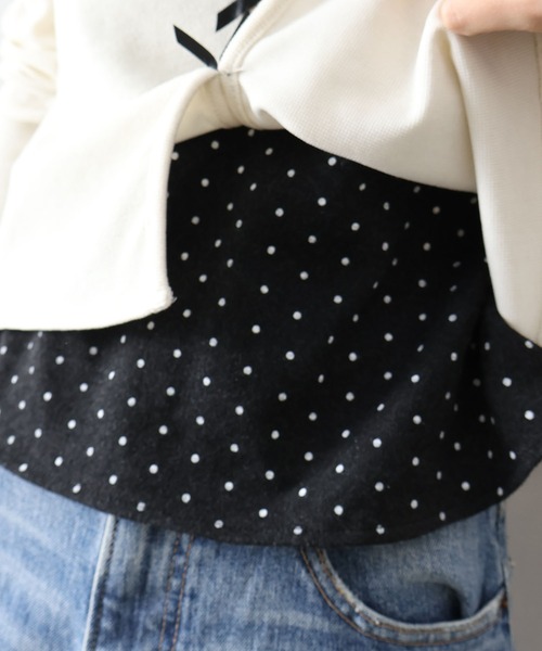 SpRay(スプレイ)の「ドットインナーリボンフェイクレイヤード/ロンT(Tシャツ/カットソー・レディース・チャコールグレー/アイボリー/ネイビー・FREE)」の12枚目の写真