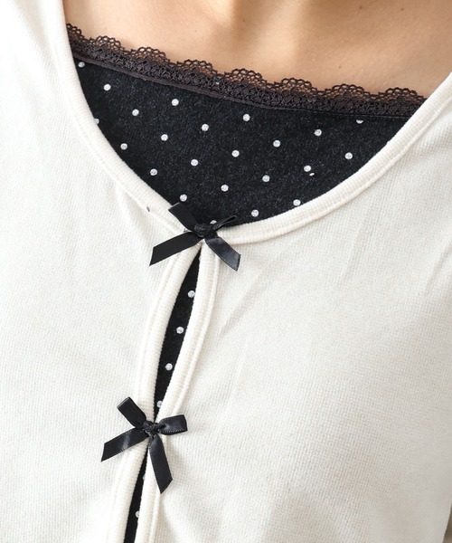 SpRay(スプレイ)の「ドットインナーリボンフェイクレイヤード/ロンT(Tシャツ/カットソー・レディース・チャコールグレー/アイボリー/ネイビー・FREE)」の13枚目の写真