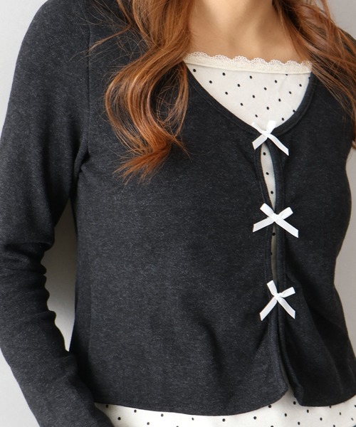 SpRay(スプレイ)の「ドットインナーリボンフェイクレイヤード/ロンT(Tシャツ/カットソー・レディース・チャコールグレー/アイボリー/ネイビー・FREE)」の21枚目の写真
