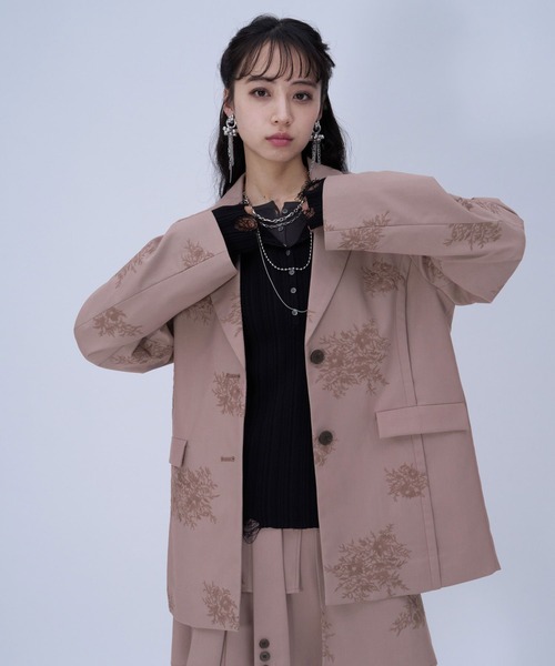 HARE（ハレ）の「Flowerシシュウジャケット(HARE)（テーラードジャケット・レディース・ピンク/ブラック/ライトブルー・FREE）」の3枚目の写真