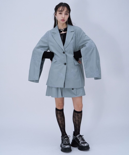 HARE（ハレ）の「Flowerシシュウジャケット(HARE)（テーラードジャケット・レディース・ピンク/ブラック/ライトブルー・FREE）」の17枚目の写真