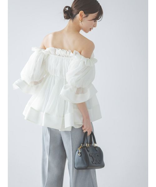 SNIDEL（スナイデル）の「ボリュームギャザーフリルチュニック（その他トップス・レディース・ホワイト/ブラック/オレンジ/ドット・F）」の14枚目の写真