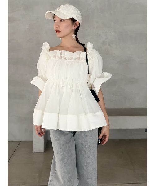 SNIDEL（スナイデル）の「ボリュームギャザーフリルチュニック（その他トップス・レディース・ホワイト/ブラック/オレンジ/ドット・F）」の16枚目の写真