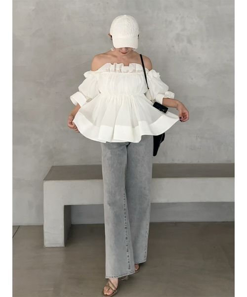 SNIDEL（スナイデル）の「ボリュームギャザーフリルチュニック（その他トップス・レディース・ホワイト/ブラック/オレンジ/ドット・F）」の18枚目の写真