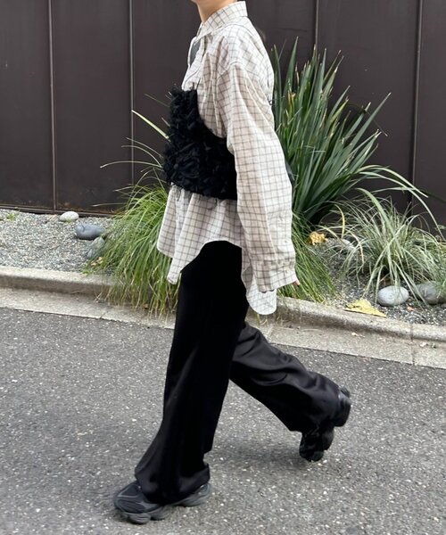 FRIPIER（フリピエ）の「《FRIPIER》サテンジャージーフレアパンツ（その他パンツ・レディース・ブラウン/ブラック・FREE）」の6枚目の写真