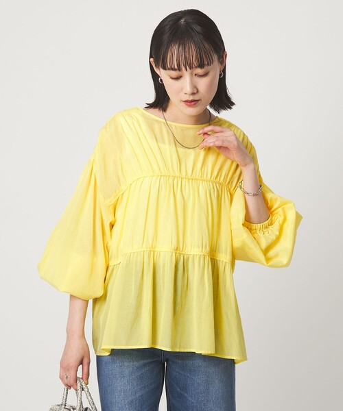 green label relaxing(グリーンレーベルリラクシング)の「全方位映えギャザーブラウス(シャツ/ブラウス・レディース・ブラック/ホワイト/ブラウン/イエロー・FREE)」の10枚目の写真