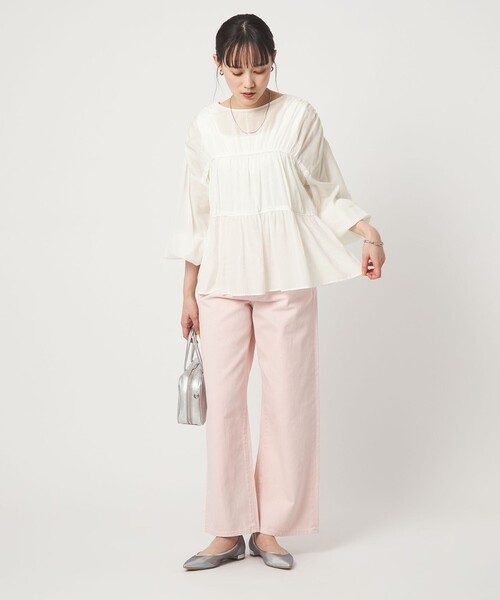 green label relaxing(グリーンレーベルリラクシング)の「全方位映えギャザーブラウス(シャツ/ブラウス・レディース・ブラック/ホワイト/ブラウン/イエロー・FREE)」の19枚目の写真