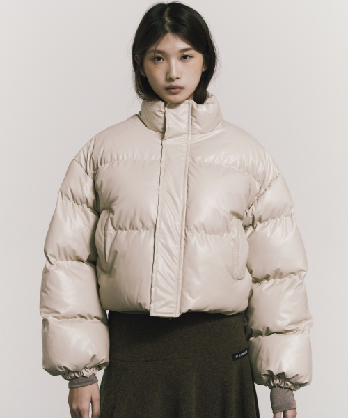 NICK&NICOLE(ニックアンドニコール)の「PREMIUM VEGAN LEATHER CROP PADDING_BLACK(ダウンジャケット/コート・レディース・その他・FREE)」の1枚目の写真