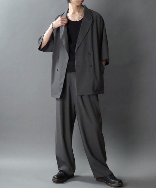 SITRY(シトリー)の「Half Sleeve Double-Breasted Tailored Jacket/オーバーサイズ ドレープ 半袖 ダブルテーラードジャケット セットアップ対応(テーラードジャケット・メンズ・ブラック/チャコール・M/L/LL)」の11枚目の写真
