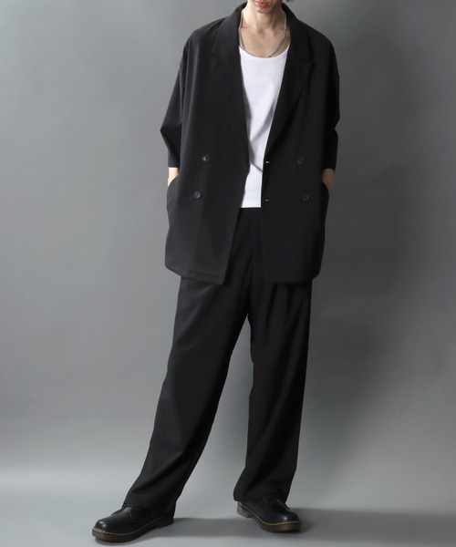 SITRY(シトリー)の「Half Sleeve Double-Breasted Tailored Jacket/オーバーサイズ ドレープ 半袖 ダブルテーラードジャケット セットアップ対応(テーラードジャケット・メンズ・ブラック/チャコール・M/L/LL)」の6枚目の写真