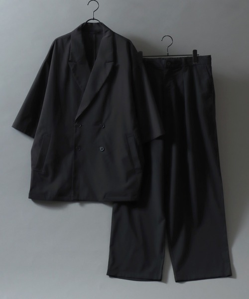 SITRY(シトリー)の「Half Sleeve Double-Breasted Tailored Jacket/オーバーサイズ ドレープ 半袖 ダブルテーラードジャケット セットアップ対応(テーラードジャケット・メンズ・ブラック/チャコール・M/L/LL)」の13枚目の写真