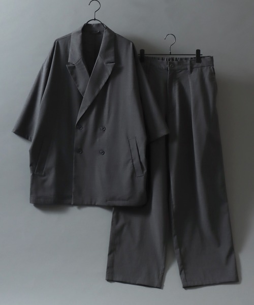 SITRY(シトリー)の「Half Sleeve Double-Breasted Tailored Jacket/オーバーサイズ ドレープ 半袖 ダブルテーラードジャケット セットアップ対応(テーラードジャケット・メンズ・ブラック/チャコール・M/L/LL)」の14枚目の写真